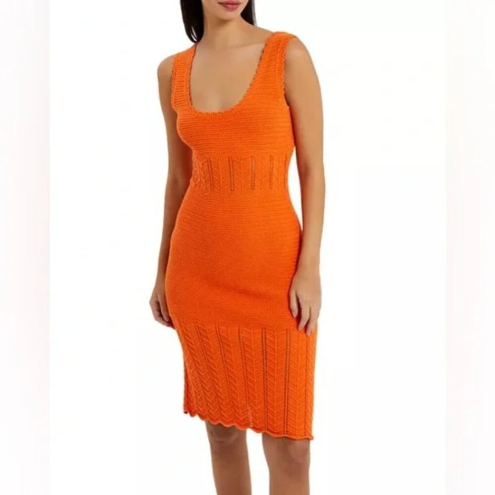 French Connection Nellis Cotton Dress - Orange size small